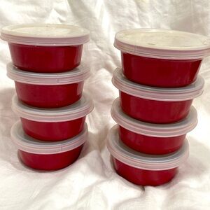 BergHOFF 8 lots red stoneware ceramic custard 🍮 containers with clear lids